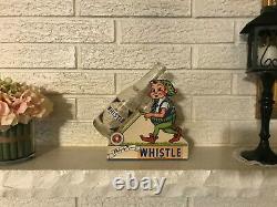 Antique VINTAGE WHISTLE SODA DIE CUT CARDBOARD STORE Bottle DISPLAY Double Sided