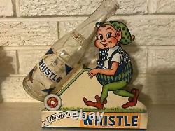 Antique VINTAGE WHISTLE SODA DIE CUT CARDBOARD STORE Bottle DISPLAY Double Sided