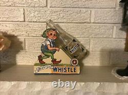 Antique VINTAGE WHISTLE SODA DIE CUT CARDBOARD STORE Bottle DISPLAY Double Sided