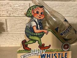 Antique VINTAGE WHISTLE SODA DIE CUT CARDBOARD STORE Bottle DISPLAY Double Sided