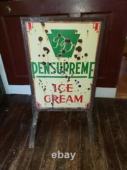 Antique Vintage Pensupreme Ice Cream Sign, Porcelain, Double Sided