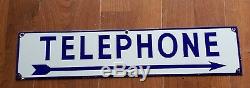 Antique / Vintage Porcelain Blue & White Telephone Sign Double Sided