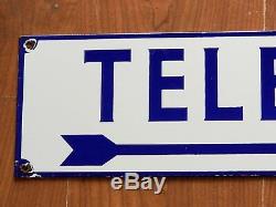 Antique / Vintage Porcelain Blue & White Telephone Sign Double Sided