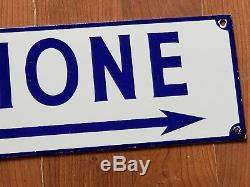 Antique / Vintage Porcelain Blue & White Telephone Sign Double Sided