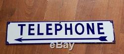 Antique / Vintage Porcelain Blue & White Telephone Sign Double Sided