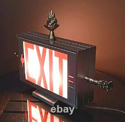 Antique/Vtg Double Sided Lighted Folk Art Arrow Exit Sign Table Lamp/Light Deco