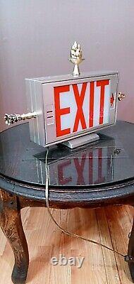 Antique/Vtg Double Sided Lighted Folk Art Arrow Exit Sign Table Lamp/Light Deco