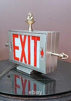 Antique/Vtg Double Sided Lighted Folk Art Arrow Exit Sign Table Lamp/Light Deco