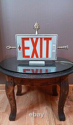 Antique/Vtg Double Sided Lighted Folk Art Arrow Exit Sign Table Lamp/Light Deco