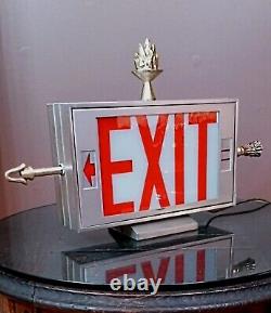 Antique/Vtg Double Sided Lighted Folk Art Arrow Exit Sign Table Lamp/Light Deco