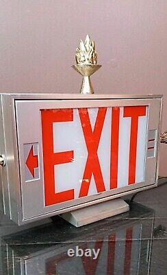 Antique/Vtg Double Sided Lighted Folk Art Arrow Exit Sign Table Lamp/Light Deco