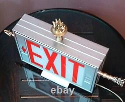 Antique/Vtg Double Sided Lighted Folk Art Arrow Exit Sign Table Lamp/Light Deco