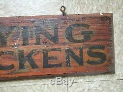 Antique Wood Painted Frying Chickens Sign Double Sided