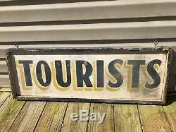 Antique Wood Painted Sign TOURISTS Double Sided Vintage AAFA