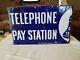 Antique Double Sided Enamel Sign Telephone Pay Station Beaver Falls, Pa Flange