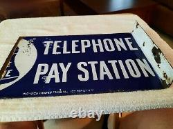Antique double sided enamel sign TELEPHONE PAY STATION Beaver Falls, PA flange