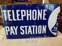 Antique double sided enamel sign TELEPHONE PAY STATION Beaver Falls, PA flange