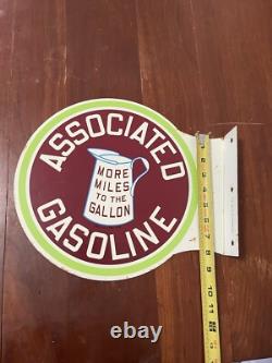 Associated Gasoline Gas Oil Flange Sign Double Sided More Miles To The Gallon