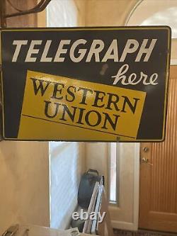 Authentic & Original Western Union Double Sided Porcelain 17x25 Inches Sign