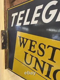 Authentic & Original Western Union Double Sided Porcelain 17x25 Inches Sign