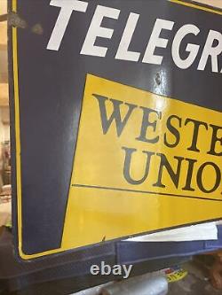 Authentic & Original Western Union Double Sided Porcelain 17x25 Inches Sign