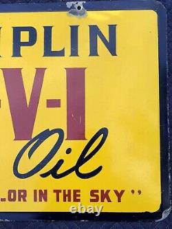 Authentic Vintage 1930's Champlin HI-V-I Motor Oil Double-Sided Porcelain Sign