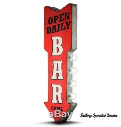 BAR Open Daily Beer PlugIn Double Sided Arrow Rustic Metal Marquee Light Up Sign