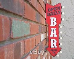 BAR Open Daily Beer PlugIn Double Sided Arrow Rustic Metal Marquee Light Up Sign