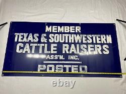 BIG Antique Texas Southwestern Cattle Raisers Porcelain Sign 4x2 ft double sided