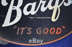 Barq's Flange Metal Soda Sign Drink it's good root beer double sided vintage