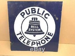 Bell System Public Telephone Porcelain 18 Inch Double Sided Flange Sign