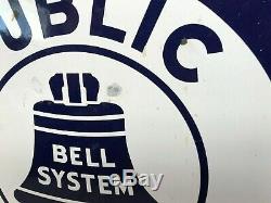 Bell System Public Telephone Porcelain 18 Inch Double Sided Flange Sign