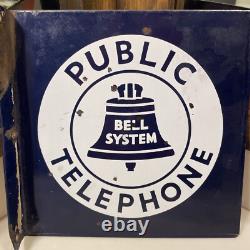 Bell System Public Telephone Porcelain Double Sided Flange Sign 11x11