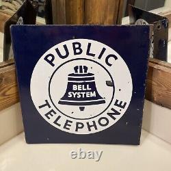 Bell System Public Telephone Porcelain Double Sided Flange Sign 11x11