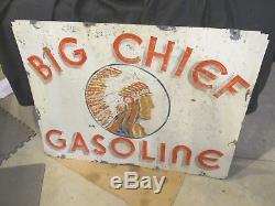 Big Chief Gasoline 1920's Double Sided Hand Painted Vintage Sign 4ft X 3ft