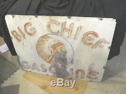 Big Chief Gasoline 1920's Double Sided Hand Painted Vintage Sign 4ft X 3ft