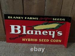 Blaney's Hybrid Corn Seeds Feed Flange Double Sided Sign USA Made