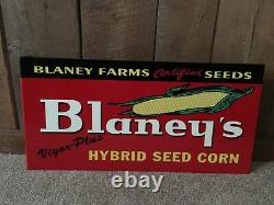 Blaney's Hybrid Corn Seeds Feed Flange Double Sided Sign USA Made