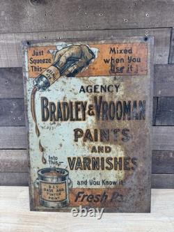 Bradley & Vrooman Paints & Varnishes Metal Advertising Sign Double Sided Gas/Oil