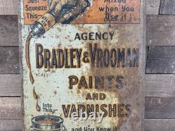 Bradley & Vrooman Paints & Varnishes Metal Advertising Sign Double Sided Gas/Oil