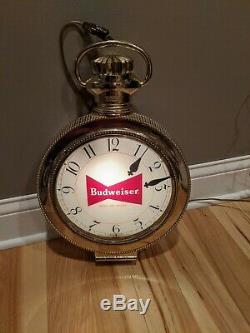 Budweiser Beer Rotating Clock Double Sided Sign Light Clydesdale Clean Working