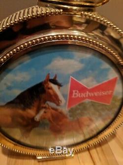 Budweiser Beer Rotating Clock Double Sided Sign Light Clydesdale Clean Working
