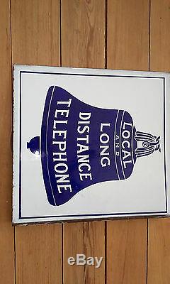 C1900 1921 Bell System Double Sided Flanged Cobalt Blue Porcelain Sign Rare