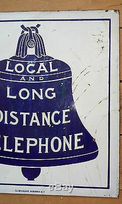 C1900 1921 Bell System Double Sided Flanged Cobalt Blue Porcelain Sign Rare