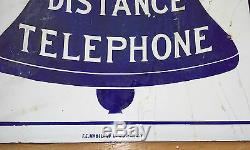 C1900 1921 Bell System Double Sided Flanged Cobalt Blue Porcelain Sign Rare