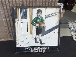 C1950-60 ENGLISH pub sign BOY & BARREL double sided metal frame & plate on wood