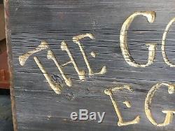 C1960-70 wooden double sided The Golden Egg sign hand carved 36 x 27 thrift shop