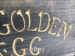 C1960-70 wooden double sided The Golden Egg sign hand carved 36 x 27 thrift shop