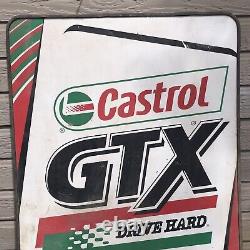 CASTROL GTX SIGN Motor Oil Genuine Vintage Tin Metal Double Sided Great Color