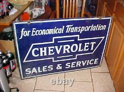 CHEVROLET Porcelain 28 x 40 1930's 40s Double Sided Chevy Auto Dealer Sign